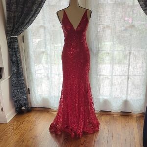 Blondie Nites Red Sequin Prom Dress